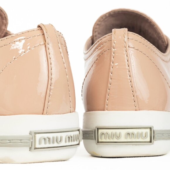 Miu Miu Nude Patent-Leather Cap-Toe Lace-Up Sneakers - Picture 10 of 12